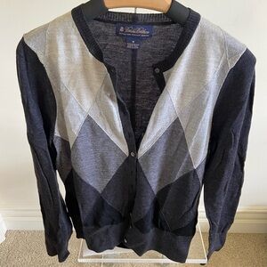 Brooks Brothers Geometric Black and Gray Crew Neck Sweater